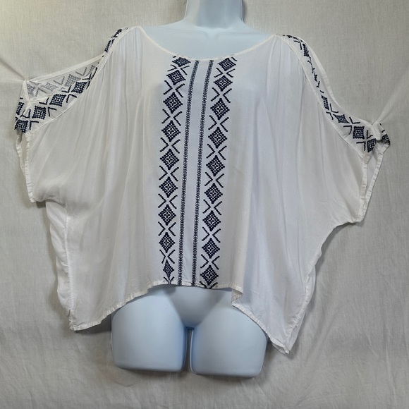 Lorimer NYC pretty flowing blouse cold shoulder/arm Size L - Picture 2 of 5